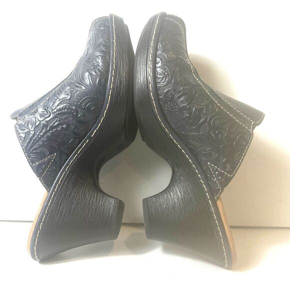 Sofft Womens 7.5 M Navy Blue Textured Floral Leather Slip On Comfort Casual Mule - Picture 6 of 11